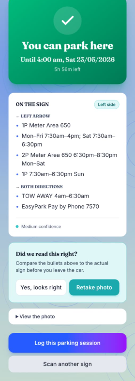 Verdict: you can park here, until 4:00 am Saturday, 5h 56m left